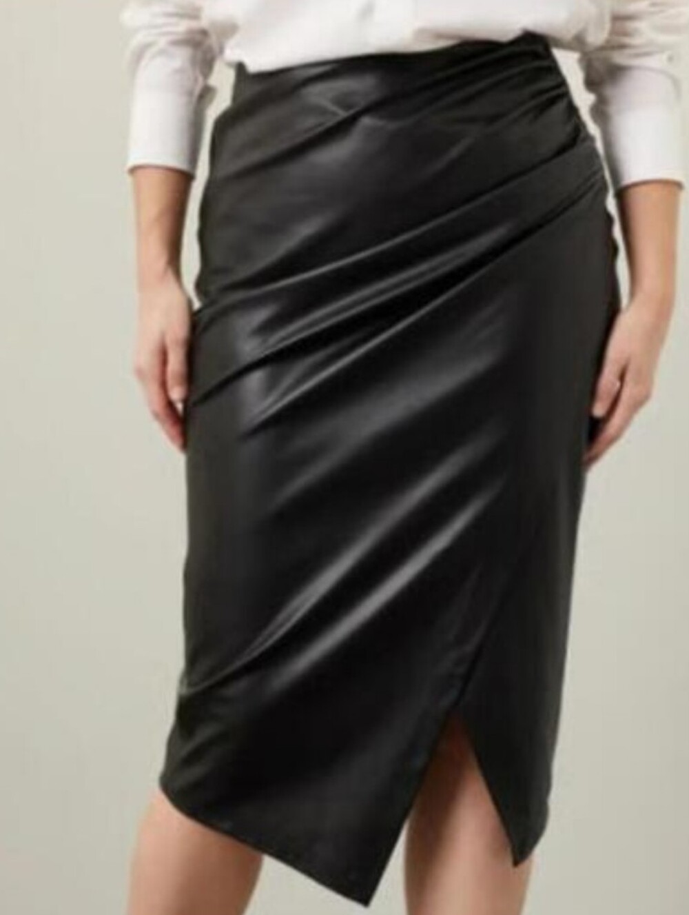 JASON WU black leather gathered knee length skirt sz S